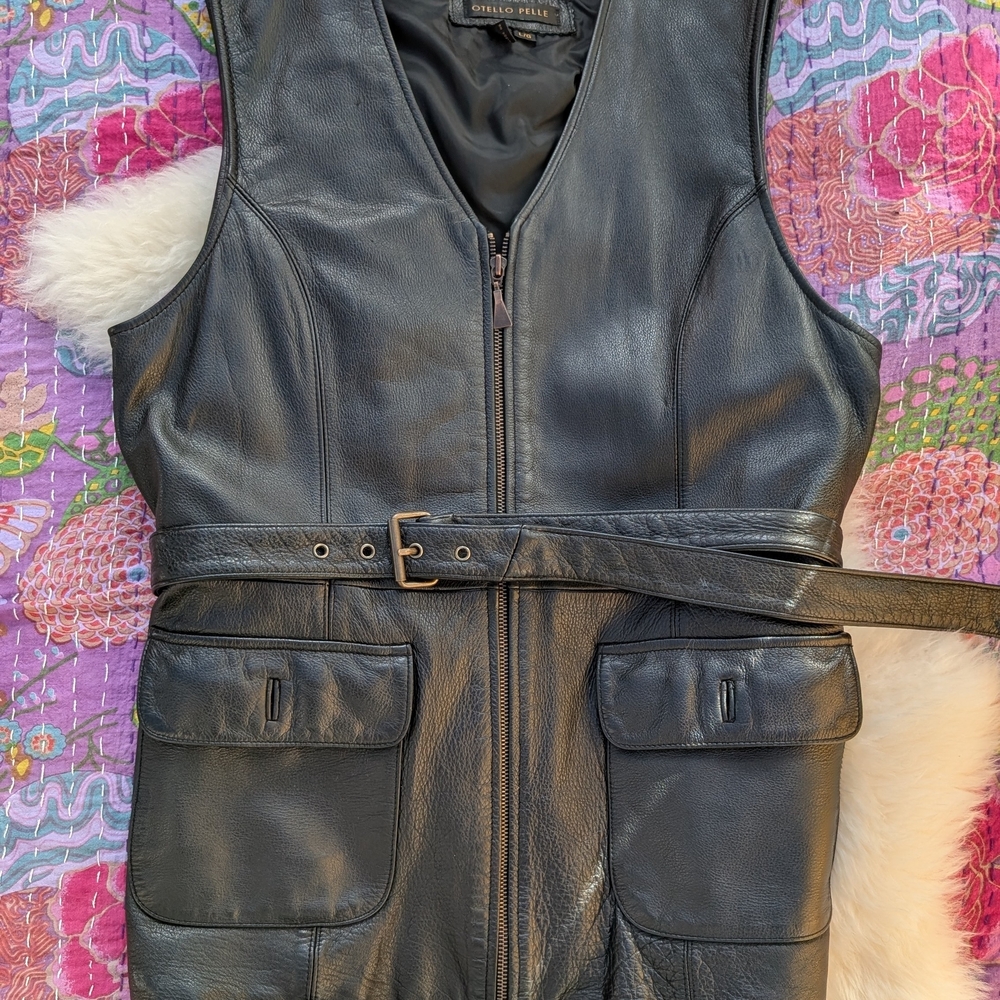 Black Leather Vest with Belt